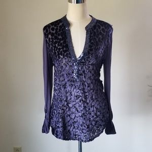 Embellished Purple Long Sleeves Top Blouse Size S